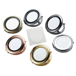 10Kits compact mirror kits-70mm Round Blank Pocket Mirror with 58mm epoxy stickers, Compact mirror blank, Engravable Pocket Mirrors