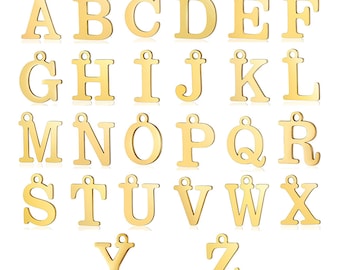 Stainless steel Gold Letter Charm,Minimalist Alphabet Letter Charm,Initial Charm Initial Pendantfor DIY Pendant Earring Jewelry Craft Making