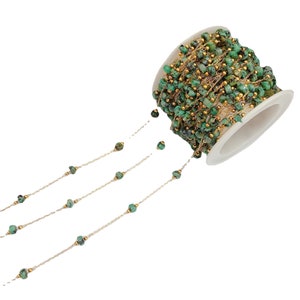 Crystal Beaded Chain for Permanent Jewelry Making:304 Stainless Steel Natural stone handmade beaded chain Wholesale Bulk Chain on Spool