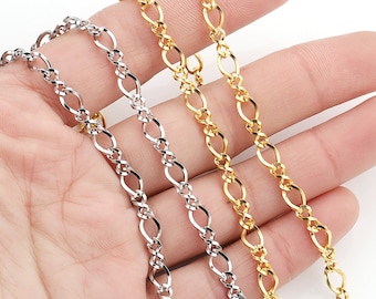 18K vacuum plating Stainless Steel 8-Chain|Cable Oval Chain Necklace|Flat Link O Chain for Jewelry Making