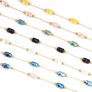 Rectangle Crystal Beaded Chain for Permanent Jewelry Making: The Durable 304 Stainless Steel Cable Chain Wholesale Bulk Chain on Spool