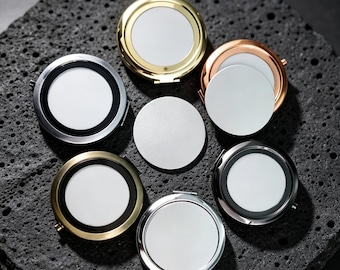 5Kits 70mm Round Blank Pocket Mirror with 58mm Metal Disc Setting, Compact Mirror Base for Sublimation DIY, Personalized Makeup Mirror