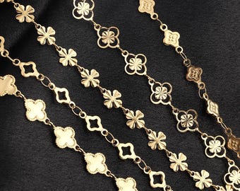PVD vacuum electroplating stainless steel Four-leaf Clover Design  Collarbone Chain For Pendant Bracelets,Anklets|Chain for Jewelry Making