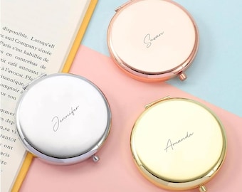 Personalized Compact Mirror, Engraved Brass Pocket Mirror, Bridesmaid Gift