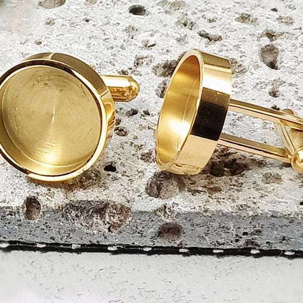 High Quality Gold cufflinks base|French Cufflink Findings Handmade Accessories|Titanium steel Mirror polishing|Resin DIY craft making