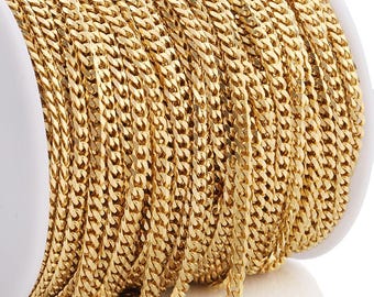 18K vacuum plating Stainless Steel DIY Flat Figaro Chain,Gold Cuban Link Chain Necklace,Bulk chain,basic Necklace Chain for Jewelry Making