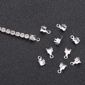 2mm/3mm Rhinestone Chain Crimp End Connectors For Jewelry Making Supplies|Crystal Glass Chain Cup Connector,Bead Findings, Clasp End