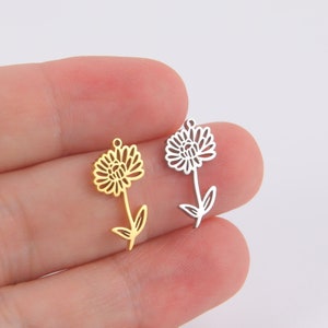 Birth Flower Charm,Shiny Gold Plated Birth Flower Charm for DIY Pendant Earring Jewelry Making Birth Month Flower Pendant