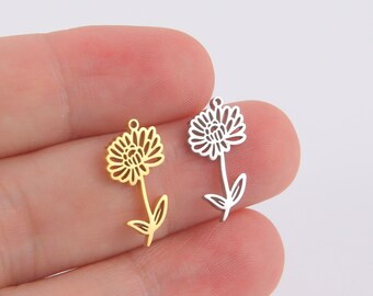Birth Flower Charm,Shiny Gold Plated Birth Flower Charm for DIY Pendant Earring Jewelry Making Birth Month Flower Pendant