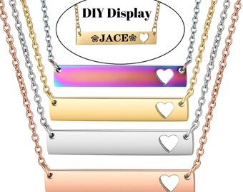 Engravable Bar Necklace, Mirror Polished Stainless Steel Charm, Personalized Jewelry