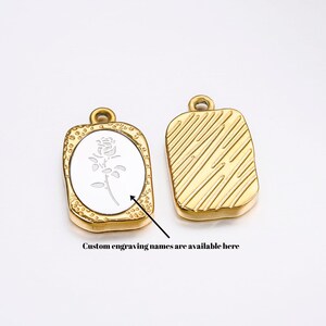 Roses pendant, Stainless steel 24K gold plated  flower tag charm for DIY Pendant Earring Jewelry Craft Making,Engravable pendant