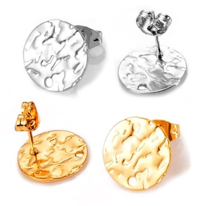 Hammered Plate Earrings Base, Stainless steel Blank Earring Stud Base Cabochon Settings|Round Embossed Stud Earring Posts with Holes