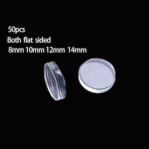 50pcs 8mm 10mm 12mm 14mm Flat Clear Glass Tile -Bottle Caps - Clear Glass-Round Transparent Glass Cabochons, Blank Pendant Trays