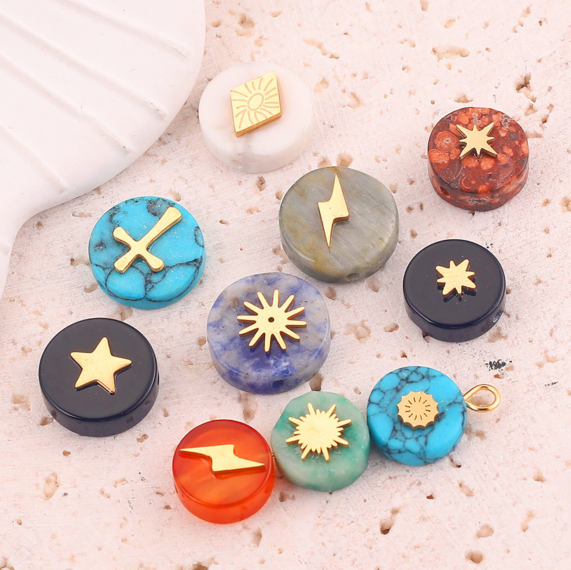 Stainless Steel charms,Natural stone beads,Through-hole beads, string dividers,handmade Beaded pendant  for jewelry making supplies