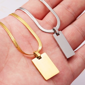 Engravable Necklace,hand stamping blanks With 45cm chain|304 Stainless Steel Round Tag Charm Pendant, blank disc pendants