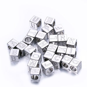 Stainless steel Initial Letter Charm,7mm Letter Block Charm Connector,Alphabet Pendants for DIY Pendant Earring Jewelry Craft Making