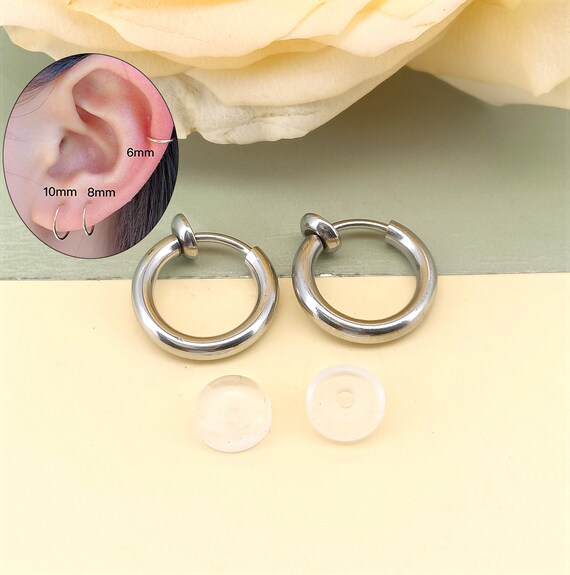 thumbnail image 2 of Black Magnetic Clip-On Hoop Earrings - Stainless Steel & Titanium - No Ear Hole 2 of 6