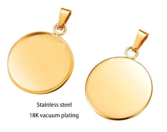 50pcs 8mm 10mm 18mm 20mm 25mm 30mm Stainless steel 18K vacuum plating Settings Base, Bezel Blank Base Setting, Round Cabochon Pendant Base