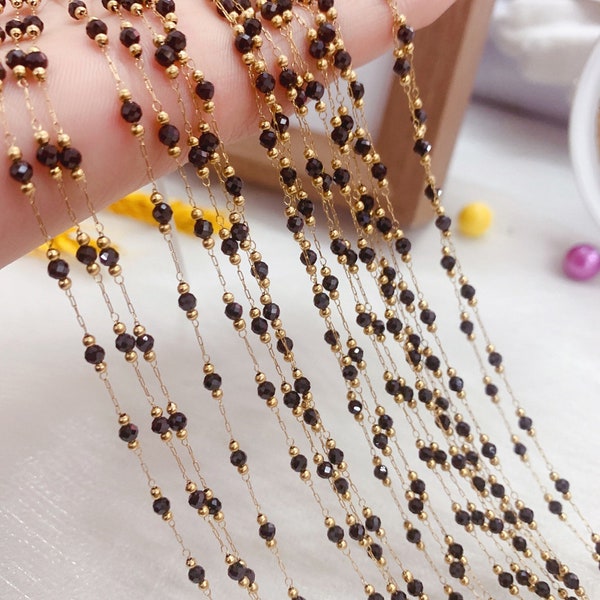 Crystal Beaded Chain for Permanent Jewelry Making:304 Stainless Steel Natural stone handmade beaded chain Wholesale Bulk Chain on Spool