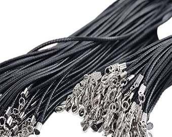 Black Waxed 2.0mm Necklace Cord with Clasp, Jewelry Making Supplies