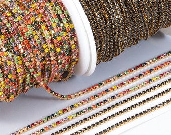 Wholesale 2mm  Stainless Steel Many Colors Rhinestone Chain For Jewelry Making Supplies|Crystal Glass Chain|Close Rhinestone Cup Chain