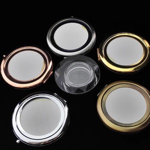 1 Kit or 5Kts compact mirror kits-70mm Round Blank Pocket Mirror with with 58mm Glass tile, Compact mirror blank