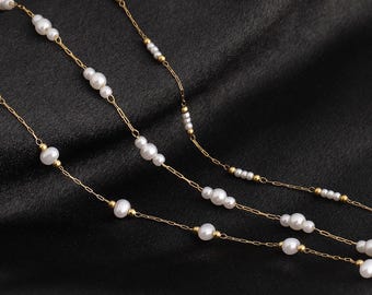 Stainless Steel Pearl Beading Chain, 18K Gold Plated, Bulk Chain on Spool