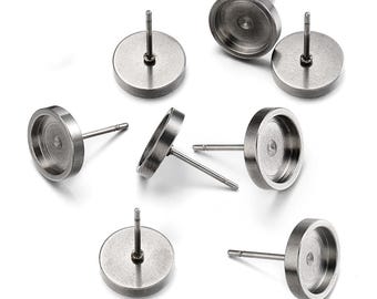 316L Stainless steel earring stud,6 8 10mm Earring blank settings,Post Earrings base,Bezel earring Blanks