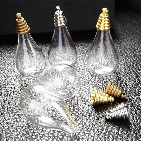 10KiTs -Tear Drop Glass Bubble Ball with Bead cap Jewelry Pendant Kit, Glass Globe kits with Leaf Cover Cap