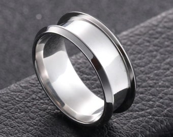 Stainless Steel Grooved Finger Ring for Jewelry Making,Ring Core Blanks 8mm Wide Round Grooved Inlay Ring for Men Women DIY Crafts