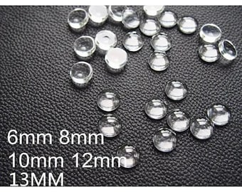 Round Crystal Clear Glass Cabochon Tiles for base Pendants,6mm 8mm 10mm 12mm 13mm Glass Dome,Crystal Glass Flat Back Low Round Cabochon