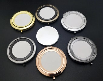 10Kits 70mm Round Blank Pocket Mirror with 58mm metal disc setting for fabric,Personalized mirror,Compact Mirror Blank