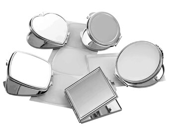 Silver Compact Mirror DIY Kits, Blank Brass Pocket Mirrors, Sublimation