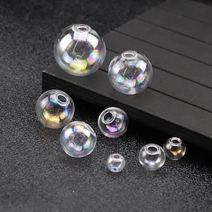 10 pcs Single hole Glass Cover, Glass bubble,8mm 10mm Round Ball Charms Double Hole Wish Ball for DIY Pendant Earring Jewelry Craft Making