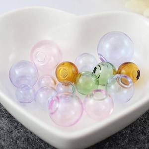 10 pcs Single hole Glass Cover,Glass bubble,8mm 10mm Round Ball Charms Double Hole Wish Ball for DIY Pendant Earring Jewelry Craft Making