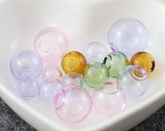 10 pcs Single hole Glass Cover,Glass bubble,8mm 10mm Round Ball Charms Double Hole Wish Ball for DIY Pendant Earring Jewelry Craft Making
