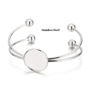 Bangle Base Bracelet Blank Findings Tray Bezel Setting ,Stainless Steel Cabochon Round Bracelet Blanks,20mm Cabochon Cameo