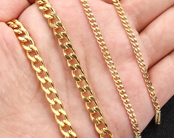 18K Gold Plated Cuban Link Chain, Stainless Steel Jewelry Making
