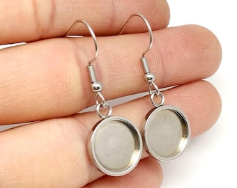 Stainless steel Bezel French Earring Bases Blanks| 6mm 8mm 10mm 12mm 25mm 30mm Earring blank settings|French Earring Leverback|