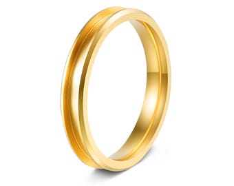 18K Gold Plated Stainless Steel Ring Blank, 4mm Grooved Inlay