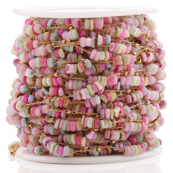 Colorful Boho-Style Beaded Chain, 304 Stainless Steel Shell Clip Bead Handmade Chain Wholesale Bulk Chain on Spool