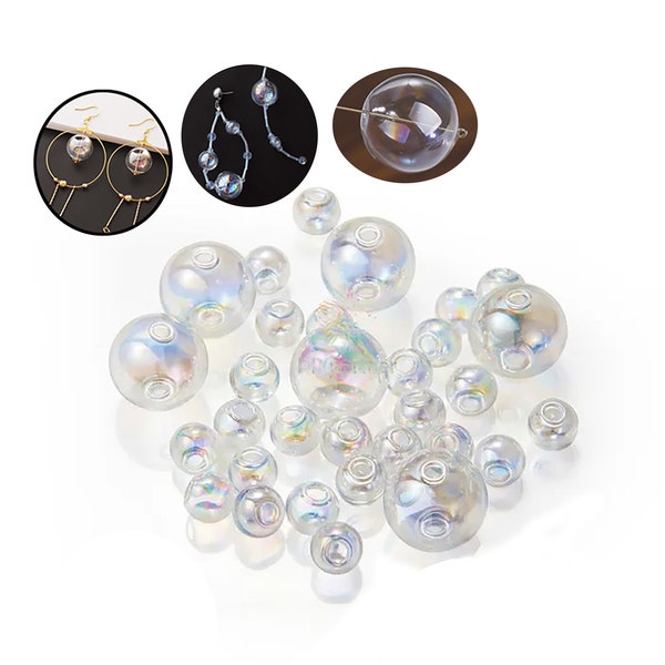 Double hole Glass Cover, Glass bubble,6mm 8mm 10mm Round Ball Charms Double Hole Wish Ball for DIY Pendant Earring Jewelry Craft Making