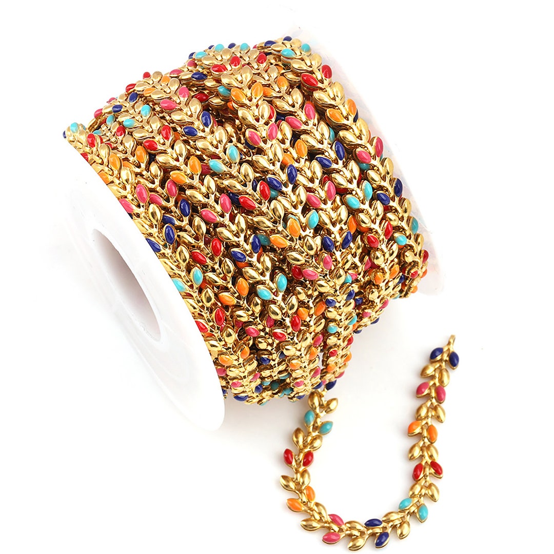 Enamel Coloured Ball Chain,304 Stainless Steel Coloured Foliage Bead