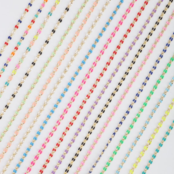 Multi color enamel chain,Perfect Enamel Rolo Cable Paperclip Chain for Customize permanent Jewelry making,Multi color