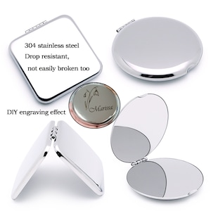 Personalized Engraved mirror,Custom Compact Mirror,Silver Compact Mirror,304 stainless steel Portable Cosmetic Mirror,Compact Mirror DIY