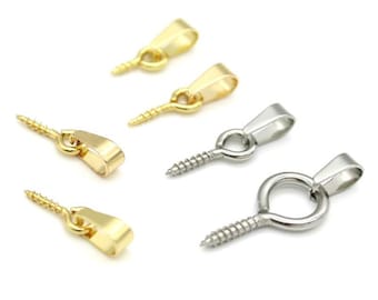 Stainless Steel Pinch Bail with Eye Pins, Gold Silver Snap Open Bail,pendant button,Pendant Holder Snap on Bail Connector