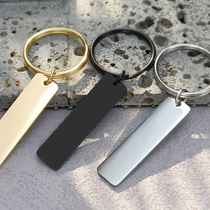 Engravable bar keychain blank stamping discs-Stainless steel Mirror polishing Blank bar|18K vacuum plating|engravable jewelry