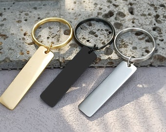 Engravable bar keychain blank stamping discs-Stainless steel Mirror polishing Blank bar|18K vacuum plating|engravable jewelry