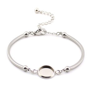 Stainless Steel 12mm Wide edge Bracelet base For Jewelry Making|Cabochon Round Bracelet Blanks|Cuff Bracelets Bangle Base trays Settings
