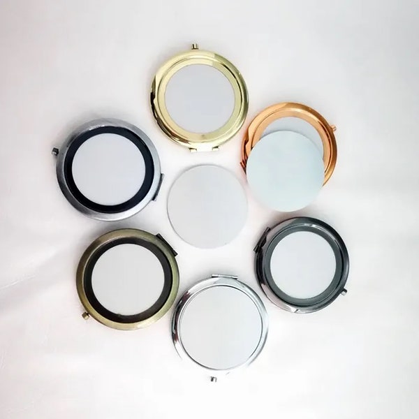 5Kits 70mm Round Blank Pocket Mirror with 58mm metal disc setting for fabric,Personalized mirror,Compact Mirror Blank,Sublimation DIY